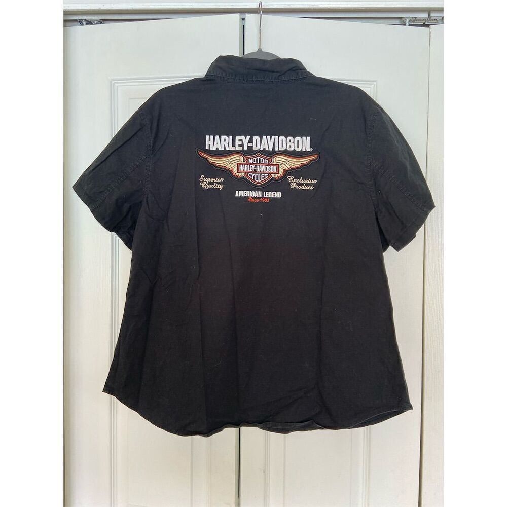 Harley Davidson Women's Black Embroidered Button-Up Shirt Size 1W